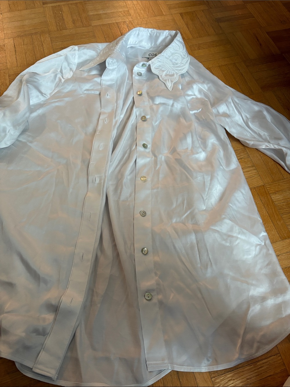 COS. White Embroidered-Collar, embroidered Long Sleeve Shirt - - Picture 9 of 13